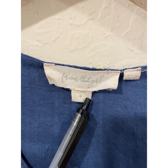 ~Anthropologie Forever That Girl S Embroidered Smocked Blouse Blue Faux Wrap Top - Picture 15 of 16